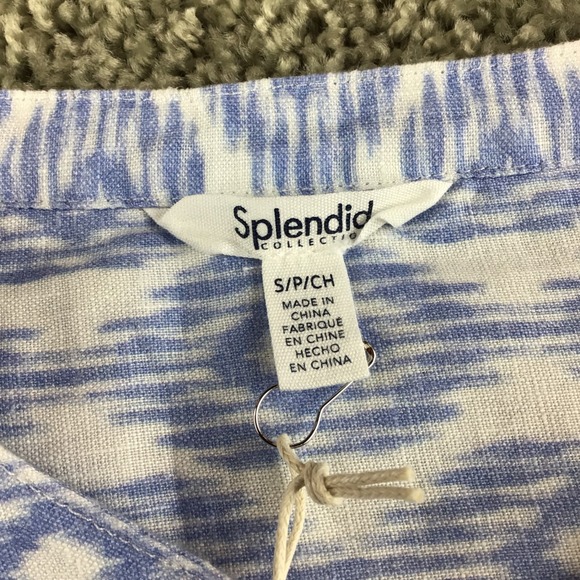 Splendid Womens St Tropez Blue White Ikat Print Linen Blouse Top Size S NWT - Picture 4 of 9